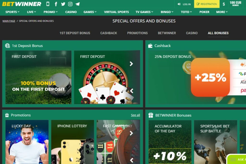 Betwinner sports betting bonuses list in India